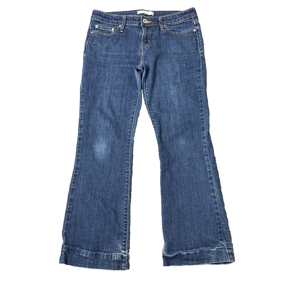 Levis 545 Boot Cut Jeans Womens 8M Low‎ Rise Stretch Dark Wash Distressed Denim